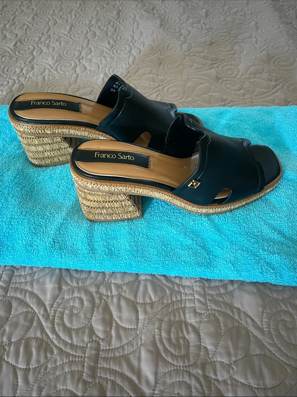 Franco Sarto Black Espadrille Wedge Slide Sandals